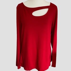 I.N.C. Red Long Sleeve Stretch Holiday Festive Party Office Top- Sz-L